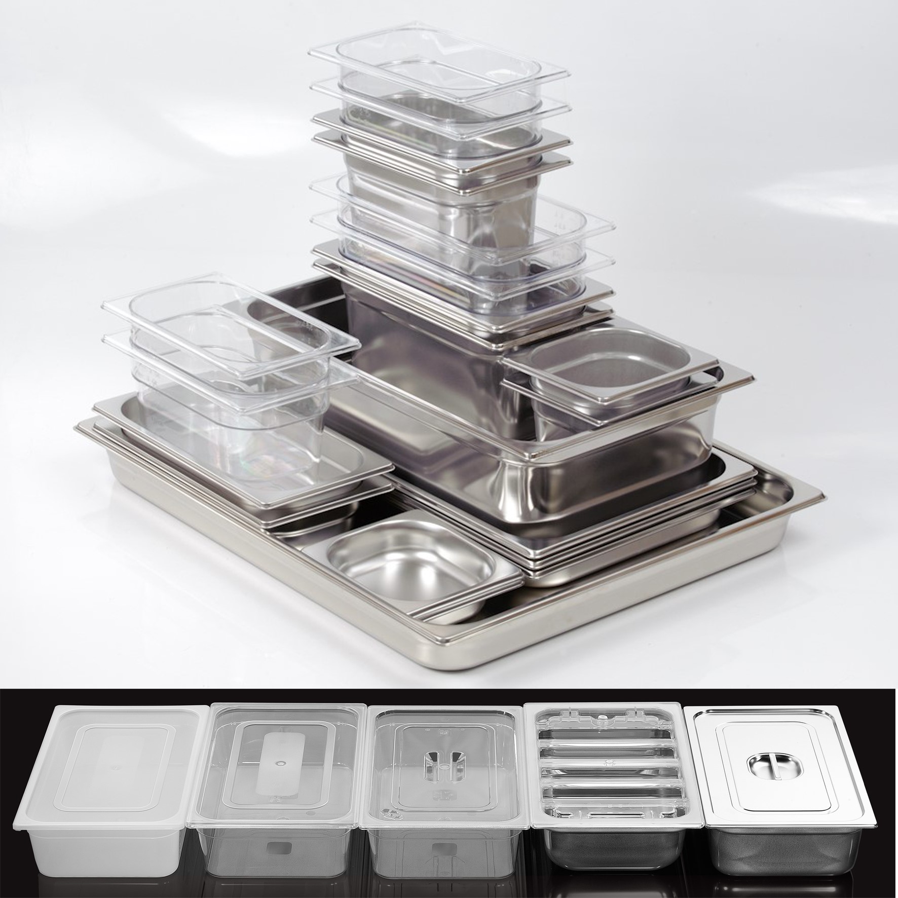 Gastronorm containers  EN631 in S. Steel & poly. over 320 sizes